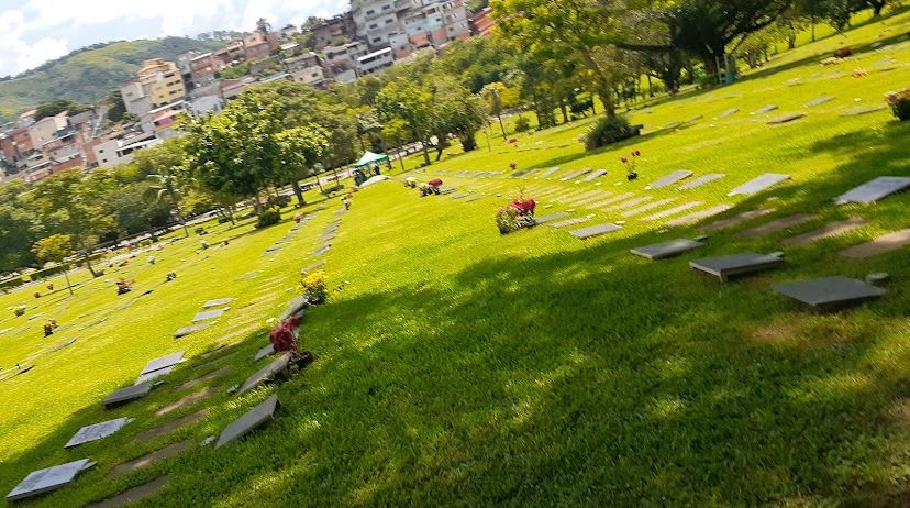 Campo verde com jazigos no Cemitério Jaraguá
